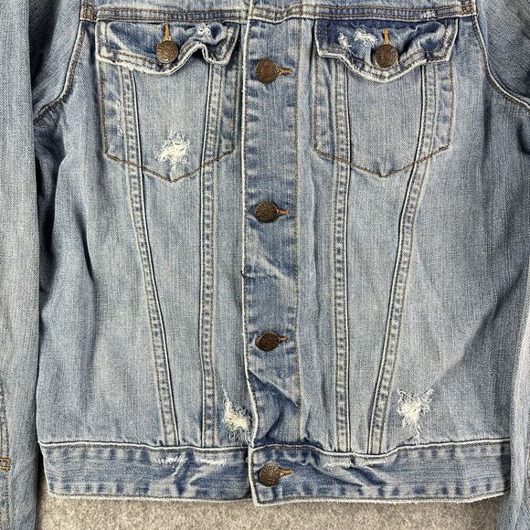 Hollister Trucker Jean Jacket Mens M Blue Distressed Denim Casual Western Y2K - Picture 8 of 16